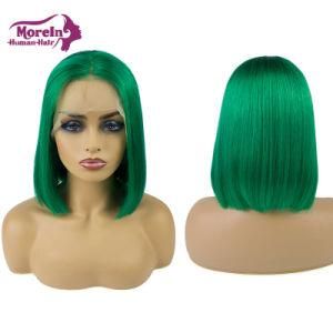 Morein Short Green Bob Straight Brazilian Virgin Human Hair Glueless Front Lace Wig