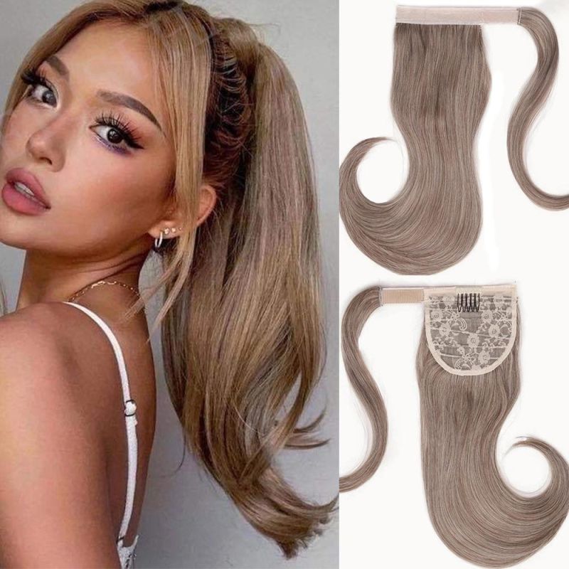 Synthetic Long Straight Wrap Around Clip in Ponytail