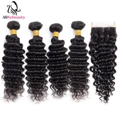 Indian Virgin Hair 3 Bundles with Lace Closure Hair Extension