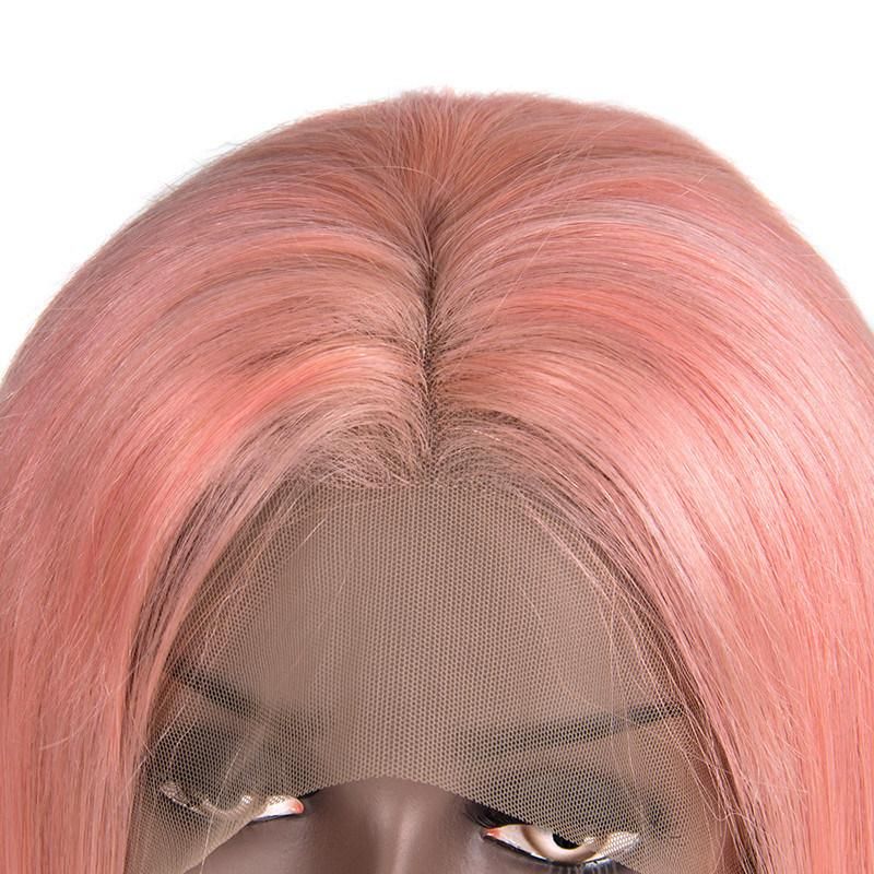 New Style Short Straight Bob Pink Human Hair Lace Wig