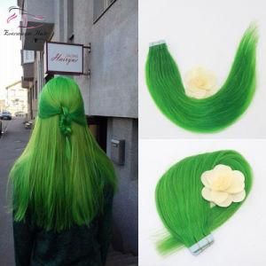 Color Jade Green Tape in Hair Extensions PU Tape in Remy Straight Human Hair