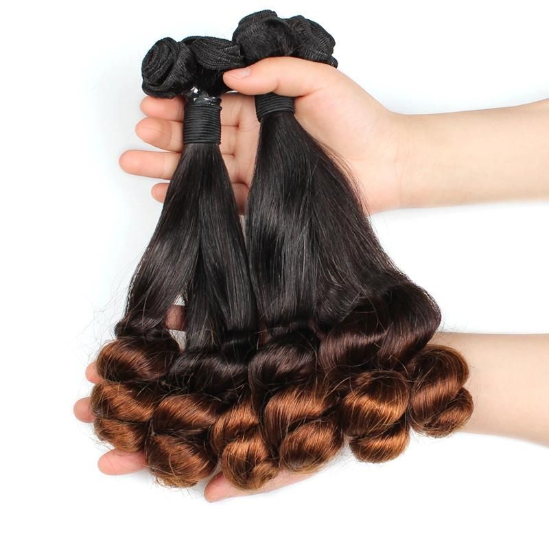 Double Drawn Remy Hair Ombre T4 Straight Curly Human Hair Extensions