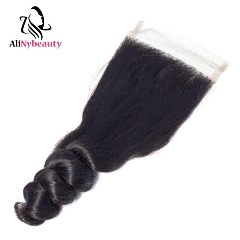Alinybeauty 100% Human Hair Closure Peruvian Loose Wave Lace Closure