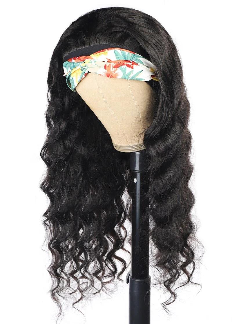 China Hair Factory Remy Human Hair Wig with Headband Cheap Loose Deep Wigs