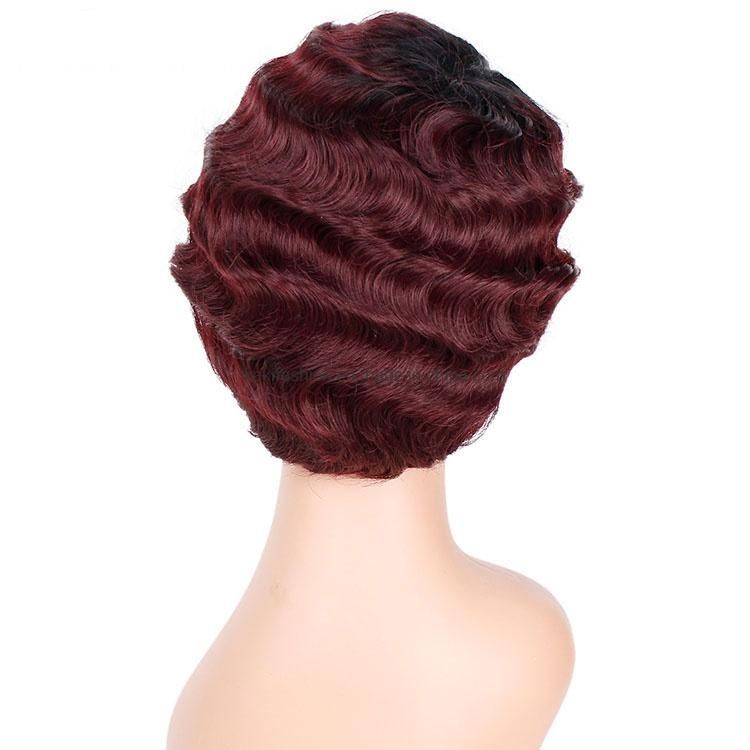 Part Side Synthetic Short Wigs Ombre Red Deep Wave Hair Wigs Synthetic Pixie Cut Short Wigs