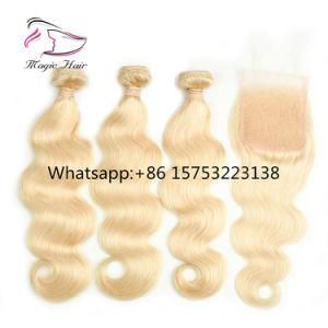 613#Blond 3pieces Bundles with 1piece Closure Brazilian Hair Weave Body Wave Human Hair Extension 8-22inches