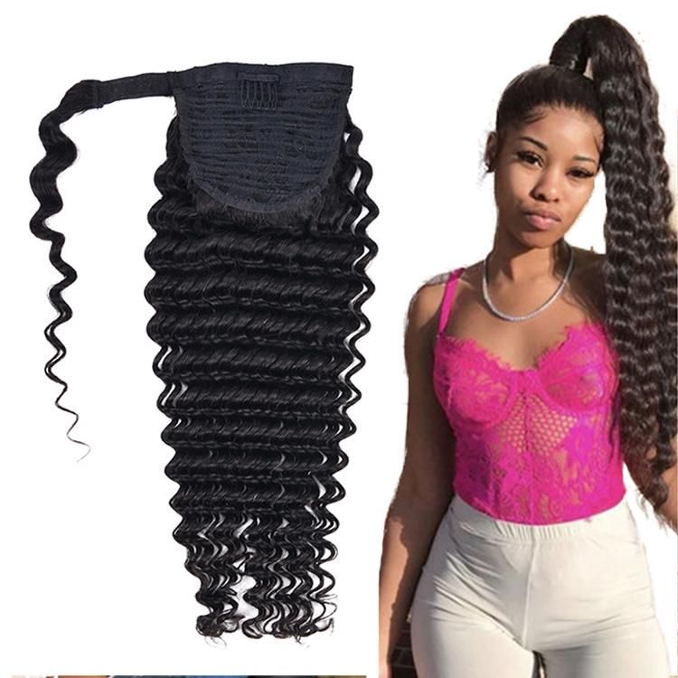 Kbeth Wrap Around Deep Wave Virgin Brazilian Remy Human Hair Ponytails Extensions 2021 Fashion 22′′ 24′′ 26′′ Extensions for Black Ladies China Factory