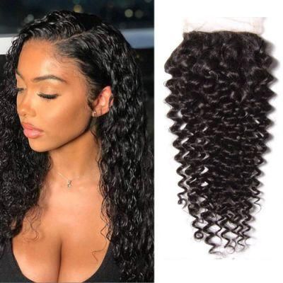 Lace Closure Curly 4X4 Brizilian Virgin Human Hair Closure Curly Wave Hair Closure Natural Black Color Hair Extention 20 Inch