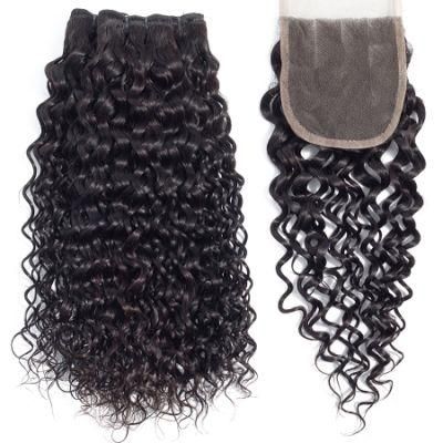Human Hair Weave 3 Bundles with Lace Closure Brazilian Hair Weft