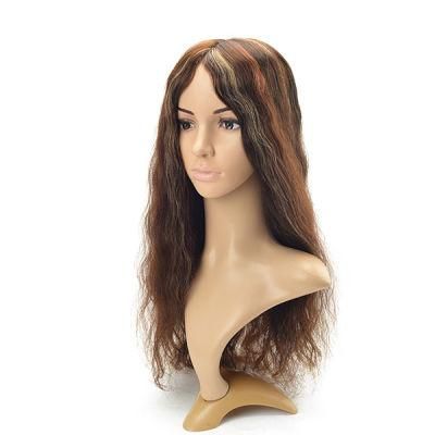 Women Natural Hair Toupee Clear PU with Lace Window and Mono Lace Front