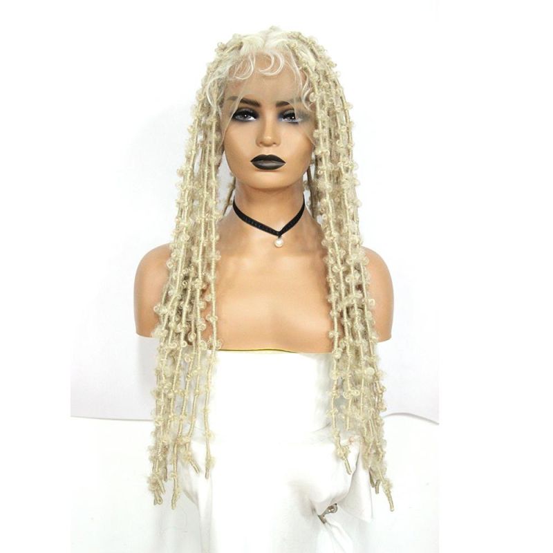 18 Inches Long Braided Wig Full Lace Wigs with Distressed Locs Synthetic Braids for Women 100% Hand-Made Crochet Braid Hair Wig