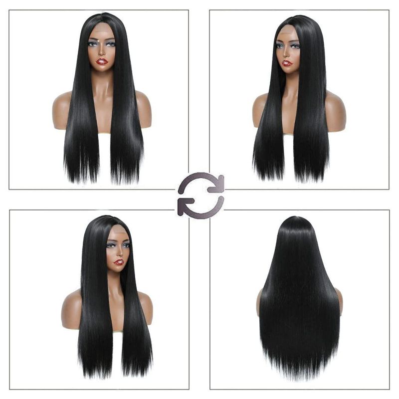 Black Wig for Women Glueless Small Lace Front Wig Premium Synthetic Straight Wigs with Middle Part Natural Long Black Wig