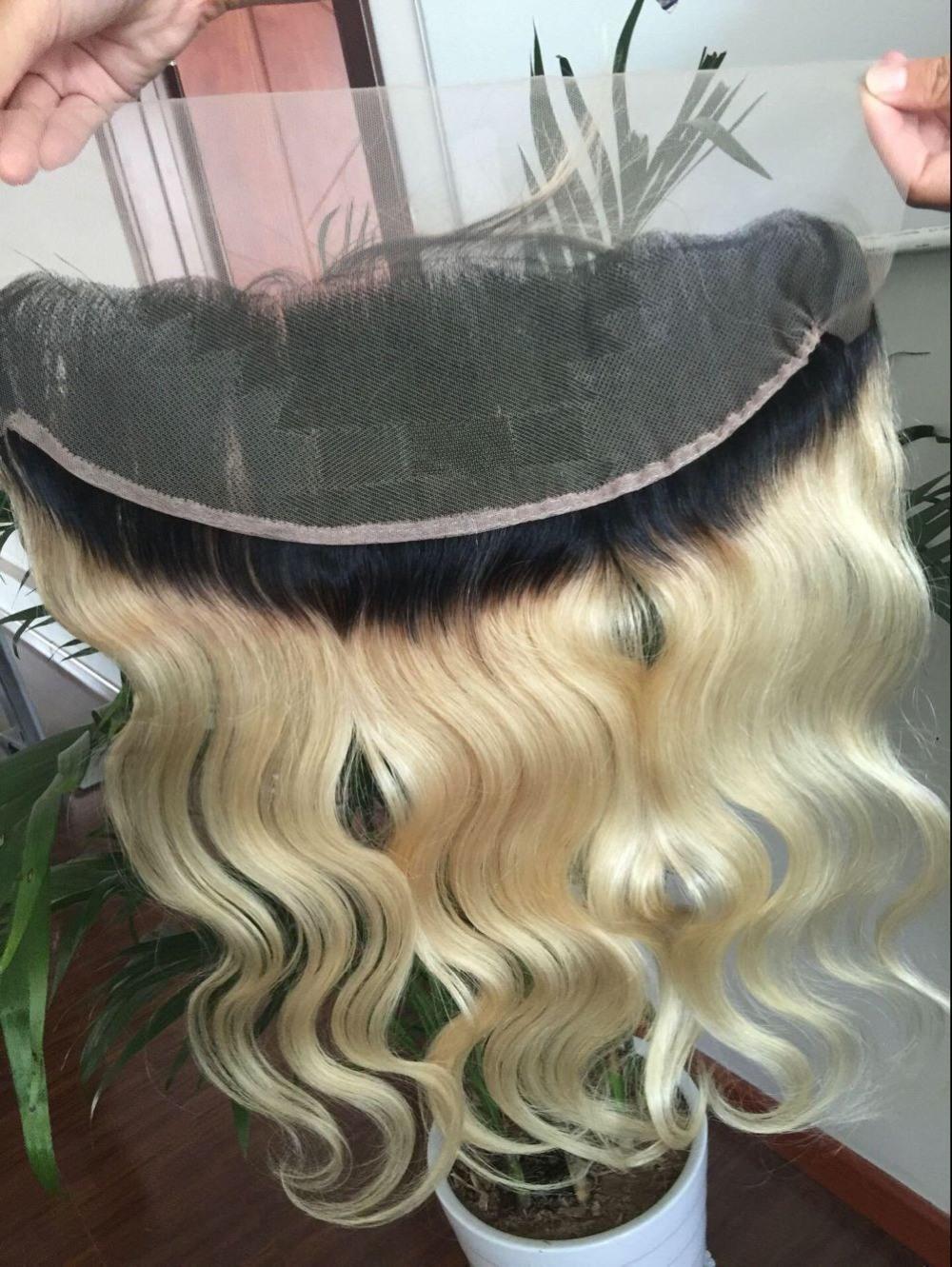 13X4 Ombre Lace Frontal Closure Brazilian Body Wave Dark Root Blonde Hair Closure Ombre Closure
