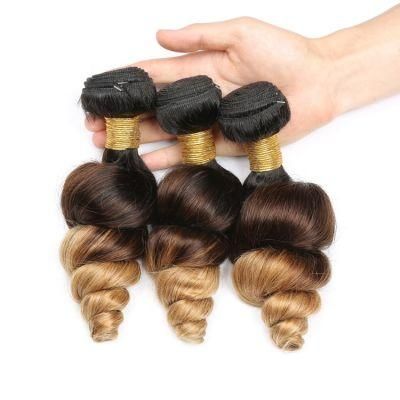 Kbeth 9A 100g Spark Ombre Brazilian Remy Human Hair Weaving Bundle for Women Weave Hair Extension Black Brown Gold Loose Wave 1b/4/27 Wholesale