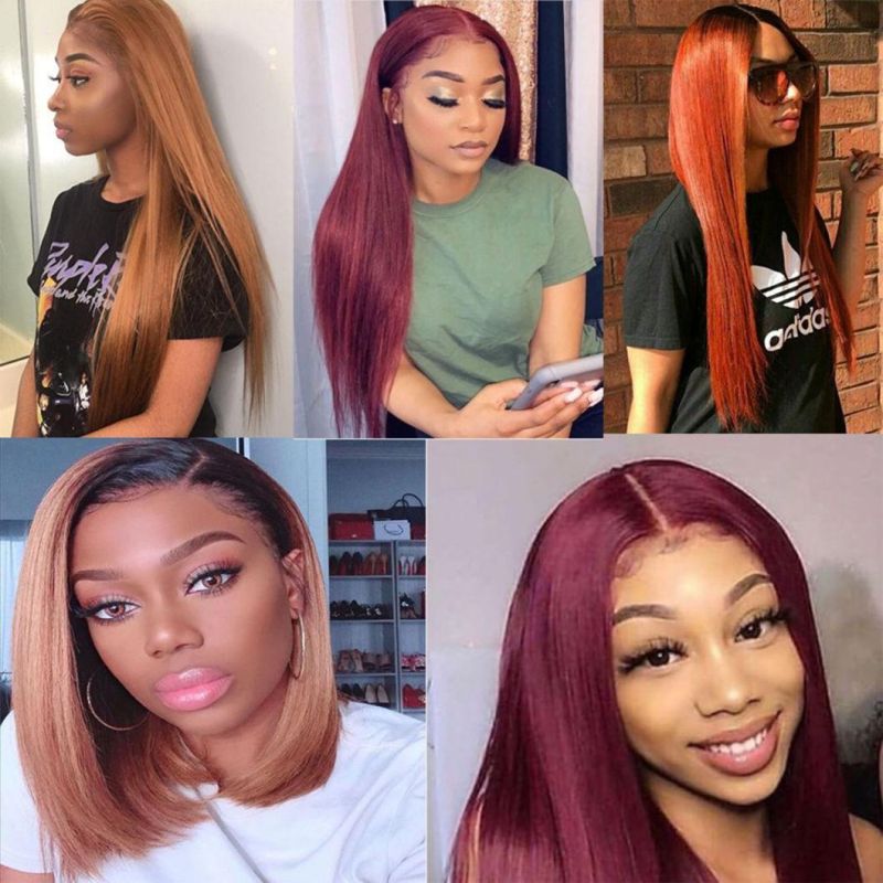 Straight Lace Front Wig Human Hair 150% Density 22 Inch Virgin Human Hair Wig 27#