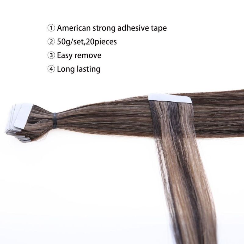 Hair for Woman Tape in Non-Remy Human Hair Adhesive Extension 12" 16" 20" 10/20/40PCS 13 Colors Straight Skin Weft Natural Hair