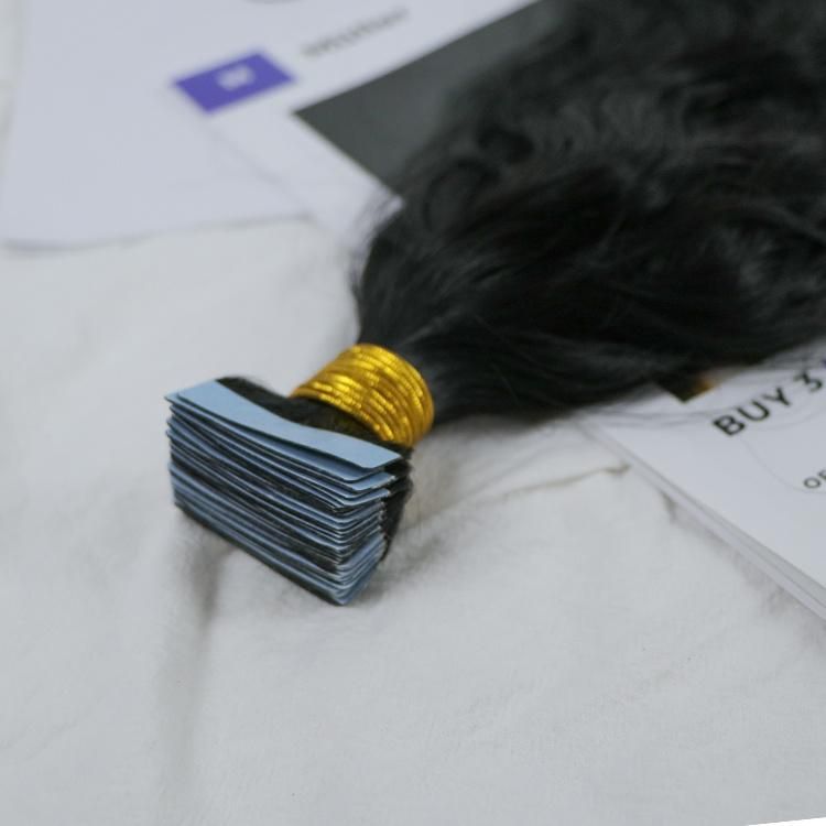 100% Raw Double Drawn Human Hair Remy Virgin Natural Wavy Tape in Hair Extension