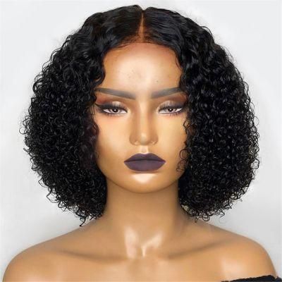 16 Inches Short Bob Wigs Afro Kinky Curly Wig Front Lace 4X4 Closure for Women Available Black Natural