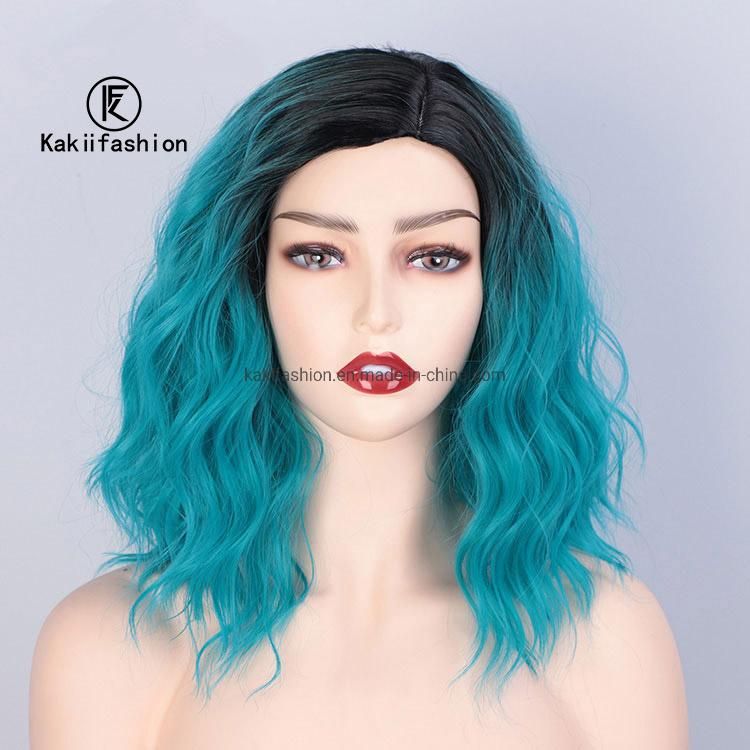 Kakiifahion Hair New Design Vendor Wholesale Curly Water Wave Ombre Blue Body Wave Bob for Black Women Synthetic Hair Wigs