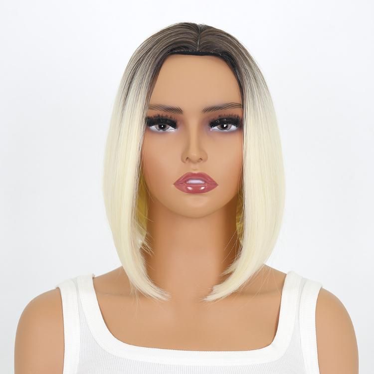European and American Middle Part Short Bob Gradient Light Blond Synthetic Wigs