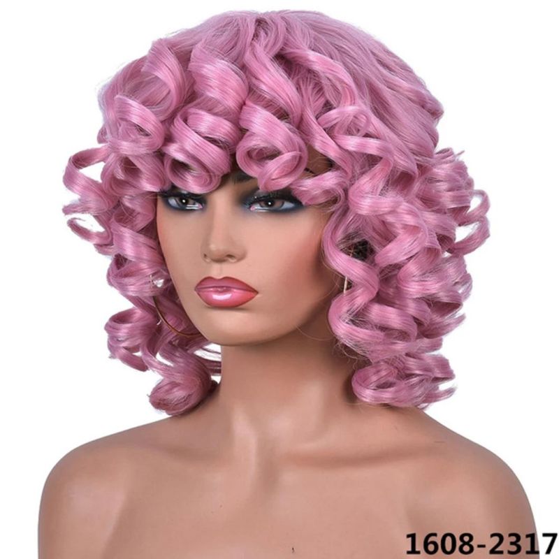 Wholesale Price Human Hair Short Hair Afro Curly Wig with Bangs Loose Fluffy Shoulder Length Natural Lace Front Brazilian Hair Wigs for Black Women 14 Inches