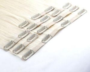 16&quot; #60 PU Clip in Remy-Human-Hair-Extensions Pearl Blonde Straight-Factory-Wholesale-Price