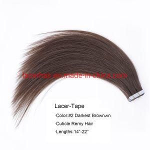 #6 Medium Brown Double Drawn Human Hair Extensions Silky Straight Remy Human Hair on Adhesives Tape PU Skin Weft