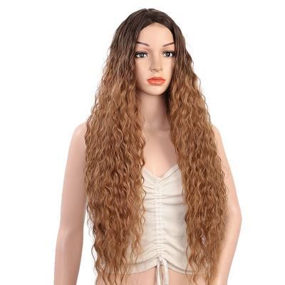 26inch Ombre Brown Synthetic Long Curly Lace Wigs Brazilian Hair Wig for Women