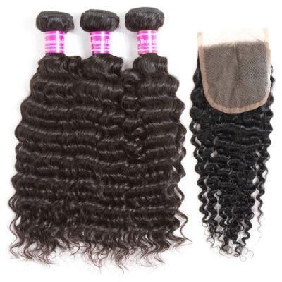 Kbeth Hot Selling Deep Wave Brazilian 100% Virgin Hair Bundles 4X4 Closure Human Hair Raw Virgin Hair Extension with Lace Closure