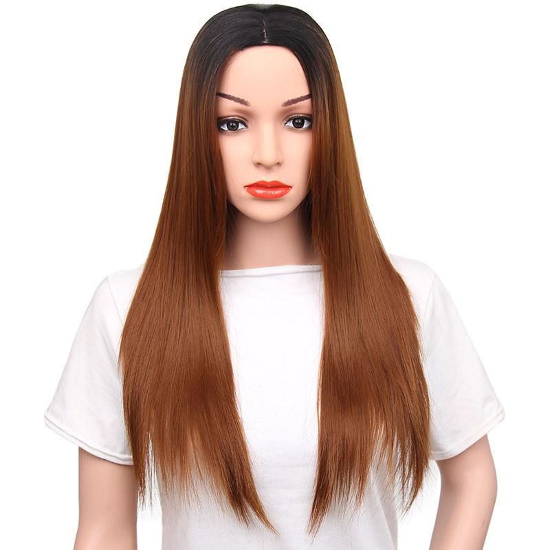 High Quality 24inch Brown Middle Partle Synthetic Long Straight Wigs for Women Wholesale Price