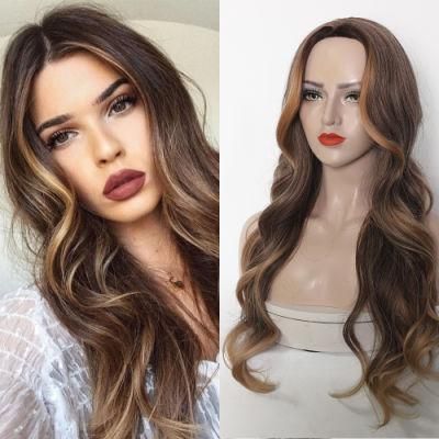 European and American Ombre Blonde Free Part Long Wavy Synthetic Wig