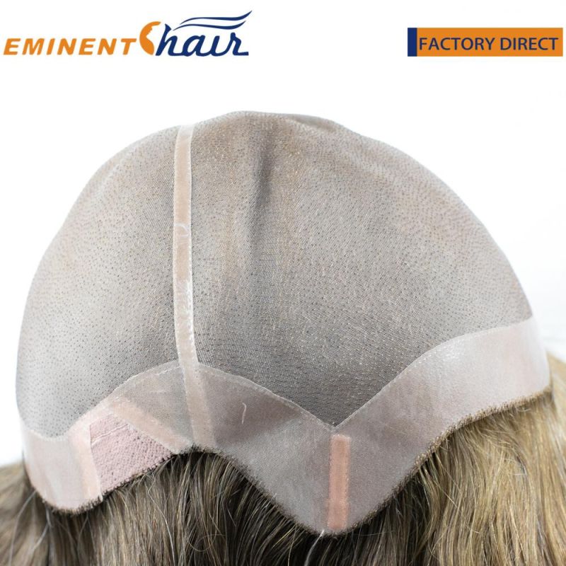 Human Hair Replacement System Fine Mono with PU Edge Women′s Wig