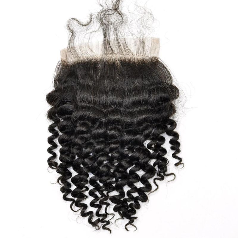 Virgin Human Hair Hand Tied Middle Parted Kinky Curly Lace Closure