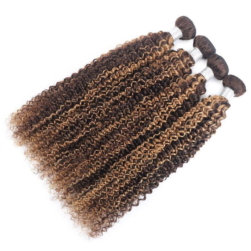 8A High Quality Fashion Color P4/27 Kinly Curly Human Weaving Hair Weft