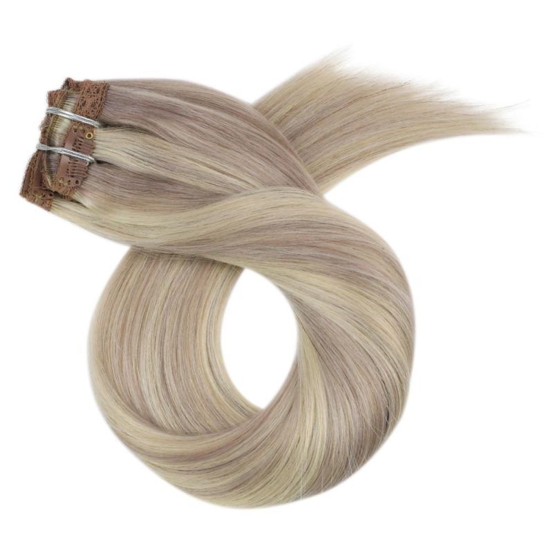 Clip in Hair Extensions 10-24 Inch Machine Remy Human Hair Brazilian Doule Weft Full Head Set Straight 7PCS 100g (10Inch Color P18-613)