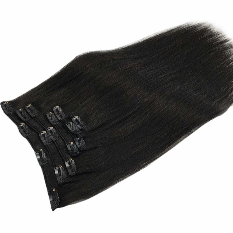 16 Inch Clip in Hair Extensions Ombre Chocolate Brown to Caramel Blonde Remy Clip in Human Hair Extensions Straight Real Natural Hair Extensions 120g 7PCS