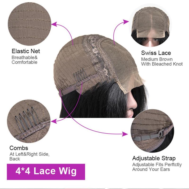 Wholesale Short Straight Bob Hair Wigs 4X4 Lace Front Bob Hair Wigs 150 Density Brazilianvirgin Human Hair Wigs 14inch