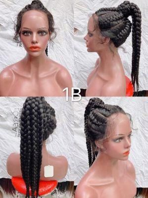 Synthetic Hair Wigs Box Braids Lace Wig Perruque Tresse Long Synthetic Ponytail Box Braided Lace Wig for Black Women