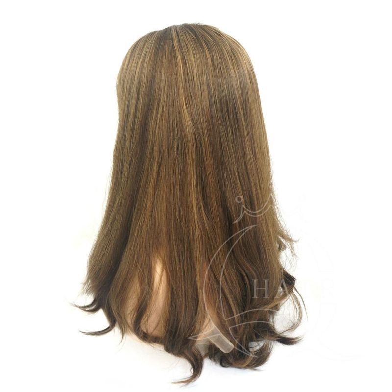 Big Layer Dark Brown Color Wig with Highlight Color Human Hair Wig Custom Wig for Israel Jewish Hasidic Women Kosher Wig Skin Top Wig Front Lace Can Be Adjust