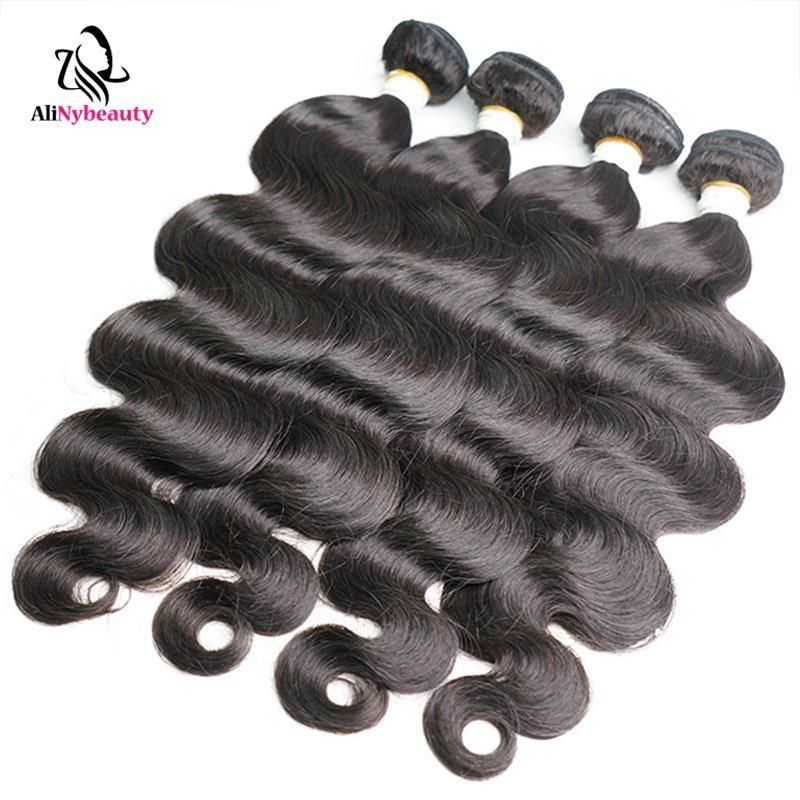 Alinybeauty 100% Cuticle Aligned Raw Unprocessed Virgin Hair, Bundles Human Hair Body Wave, Natural Color 1b Bundles Hair