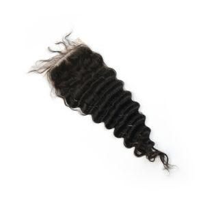 4*4 Lace Closure Brazilian Human Remy Hair Natural Deep Wave on Stock