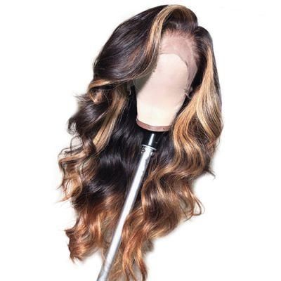 Kbeth 10A Grade 26inch Brazilian Hair 1b Blonde Highlight Lace Front Loose Deep Wave Human Hair Wig with Natural Hairline Wholesale