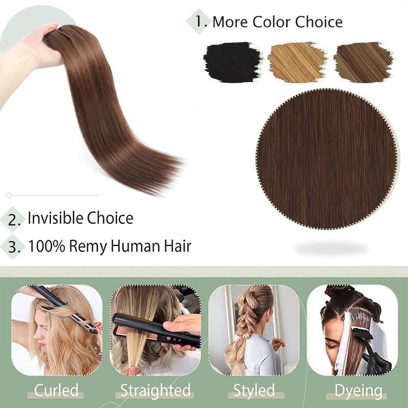 8PCS/Set 18 Clips Double Weft Human Hair Clip in Hair Extensions #4