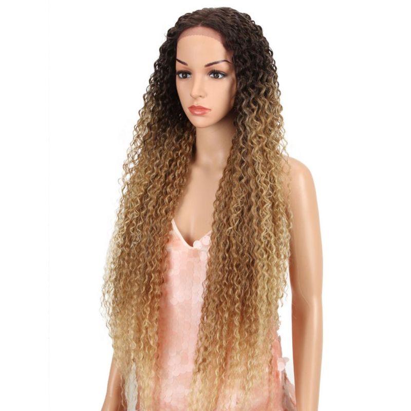 Human Brazilian Hair Lace Front Wig 30 Inch Long Hair Lace Front Wig Kinky Curly Hair Ombre Brown Blond Double Tones Long Hair Wigs for Women