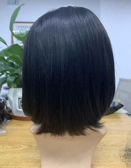 Virgin Human Hair 1b Coloured Straight Hair Wig with Bang Machine Wig