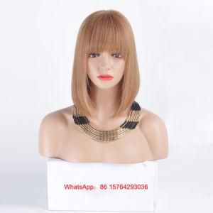 8# Straight Lace Human Hair with Bangs Bob Wig