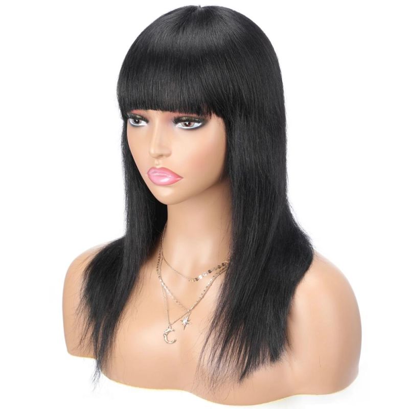 Kbeth Machine Made Wigs with Bangs for Young Girls No Lace 26 Inch Long Remy 100% Cheap Price China Factory Shiny Real Straight Human Hair Wig