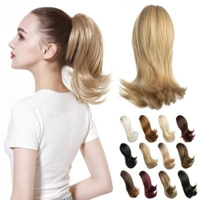 Wholesale Fashion Short Thick Synthetic Natural Curly Drawstring Ponytail Extensions Claw Clip Fake Hair Piece Tail Wavy