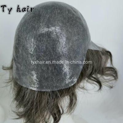 Grey Hair 1b40 % Mens Full Cap Top Made Human Hair Wig Natural Looking Full Cap Size Poly Base Hair Wig Systems for Alopecia Men Wig