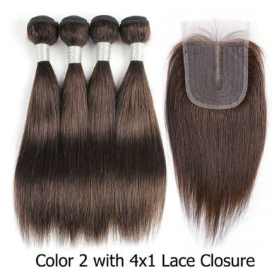 Brazilian 100% Human Hair Bundle with Lace Closure Middle Part Ombre Honey Blond Straight Remy Human Hair for Woman